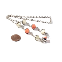 Vintage Art Deco Bauhaus chrome chain necklace cream coral cone galalith beads