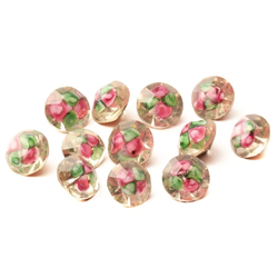 Lot (12) Czech antique pink green satin floral lampwork glass rhinestones 8mm