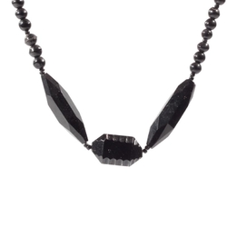 Antique Victorian mourning necklace Czech black bicone hand faceted glass beads