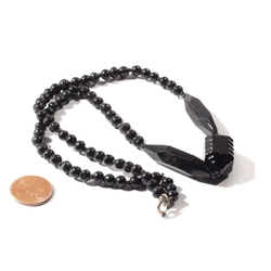 Antique Victorian mourning necklace Czech black bicone hand faceted glass beads