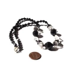 Vintage Art Deco necklace Czech black crystal clear hand faceted English cut micro seed glass beads