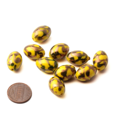 Lot (10) Czech vintage copper metallic marble yellow oval lampwork glass beads 17mm