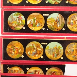 Boxed sets 18 antique German magic lantern glass slides Ernst Plank 1900's