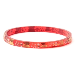 Antique Czech red glass bangle hoop earring element gold gilt enamel