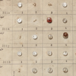 1916 Sample card (80) Czech antique satin bicolor paperweight lampwork glass buttons