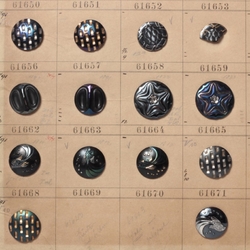 1907 Sample card (53) Czech antique metallic lustre glass buttons Japanese inspired