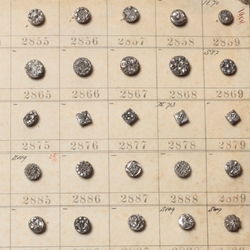 1904 Sample card (150) Czech antique black floral and geometric dimi glass buttons