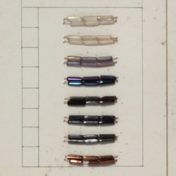 Vintage Czech 1930's sample card black lustre metallic iris bugle faceted glass beads