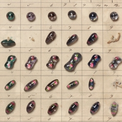 1916 Sample card (80) Czech antique satin bicolor paperweight lampwork glass buttons