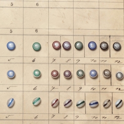 1916 Sample card (80) Czech antique satin bicolor paperweight lampwork glass buttons