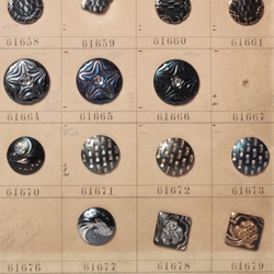 1907 Sample card (53) Czech antique metallic lustre glass buttons Japanese inspired