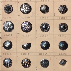 1907 Sample card (53) Czech antique metallic lustre glass buttons Japanese inspired