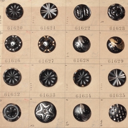 1907 Sample card (53) Czech antique metallic lustre glass buttons Japanese inspired