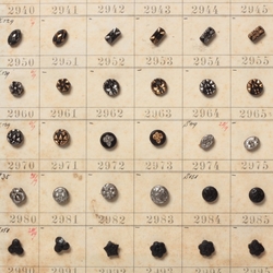 1904 Sample card (150) Czech antique black floral and geometric dimi glass buttons
