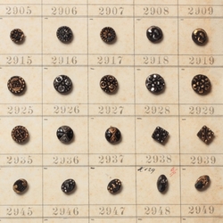 1904 Sample card (150) Czech antique black floral and geometric dimi glass buttons