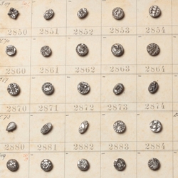 1904 Sample card (150) Czech antique black floral and geometric dimi glass buttons