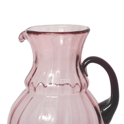 Vintage Czech cranberry pink and amethyst water pitcher jug and glass set