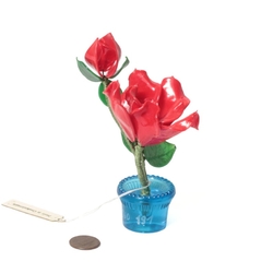 Vintage Czech miniature lampwork red glass flower stem in plant pot ornament