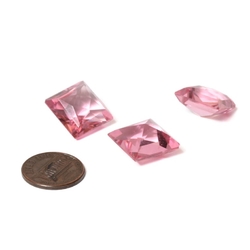 3 Large Czech vintage pink square glass rhinestones 16mm