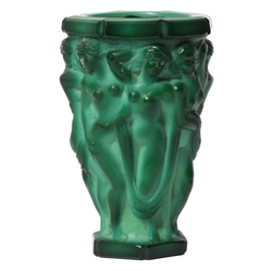 Original rare Vintage Art Deco Czech Schlevogt Ingrid nudes malachite green glass vase