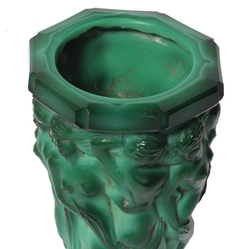 Original rare Vintage Art Deco Czech Schlevogt Ingrid nudes malachite green glass vase