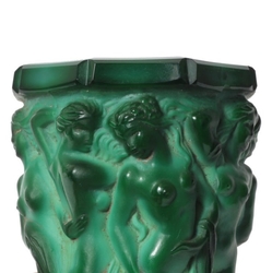 Original rare Vintage Art Deco Czech Schlevogt Ingrid nudes malachite green glass vase