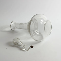 Antique Art Nouveau glass wine decanter; Czech Greek key Egyptian revival crystal with monogram