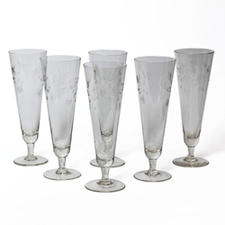 Antique Victorian Czech Bohemian cut crystal glass champagne wine flute glass set