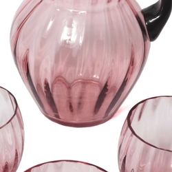 Vintage Czech cranberry pink and amethyst water pitcher jug and glass set