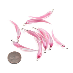 Lot of (10) Czech lampwork pink and clear bicolor tooth claw earring pendant glass beads