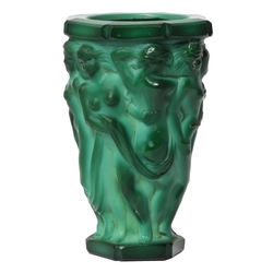 Original rare Vintage Art Deco Czech Schlevogt Ingrid nudes malachite green glass vase