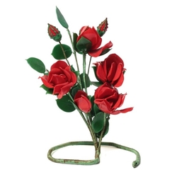 Antique Art Deco Czech handmade lampwork glass red rose flowers free standing ornament