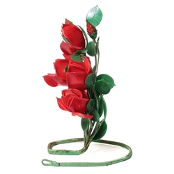 Antique Art Deco Czech handmade lampwork glass red rose flowers free standing ornament