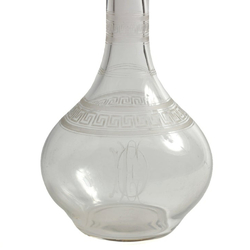 Antique Czech Art Nouveau Greek key Egyptian revival crystal glass wine spirit decanter with monogram
