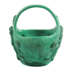 Original Vintage Art Deco Czech Schlevogt Ingrid malachite green glass dressing table glass basket