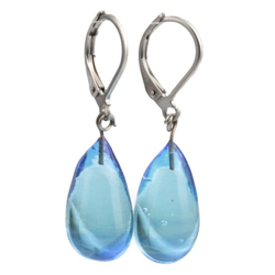Czech lampwork glass blue bicolor teardrop grape bead earrings