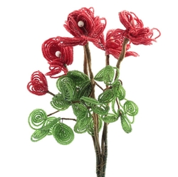 Antique French glass seed beaded red and green flower bouquet Czechoslovakia