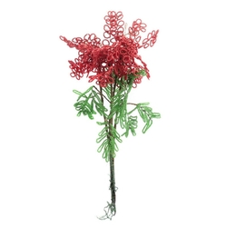 Large Antique French seed beaded red and green flower bouquet stem Czechoslovakia
