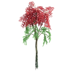 Large Antique French seed bead red and green flower bouquet stem Czechoslovakia