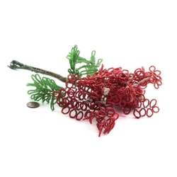 Large Antique French seed bead red and green flower bouquet stem Czechoslovakia
