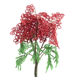 Large Antique French seed bead red and green flower bouquet stem Czechoslovakia