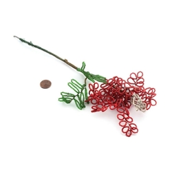 Large Antique French beaded red and white flower stem Czechoslovakia