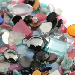 Lot (300+) Czech vintage glass rhinestones, cabochons, flatback rhinestones