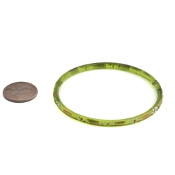 Antique Czech gold gilt enamel green glass bangle hoop earring loop