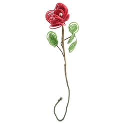 Antique French glass seed beaded red and green flower stem Czechoslovakia