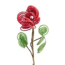 Antique French glass seed beaded red and green flower stem Czechoslovakia