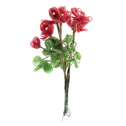 Antique French glass seed beaded red and green flower bouquet Czechoslovakia