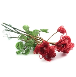 Antique French glass seed beaded red and green flower bouquet Czechoslovakia