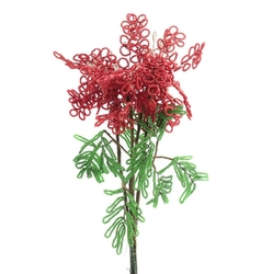 Large Antique French seed beaded red and green flower bouquet stem Czechoslovakia