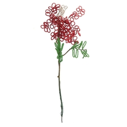 Large Antique French beaded red and white flower stem Czechoslovakia